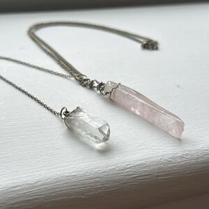Rose Quartz + Clear Quartz Crystal Necklace